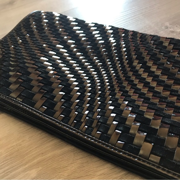 Cole Haan Genevieve Oversize Clutch Bag Abstract Woven Patent and Suede Leather - Picture 2 of 14